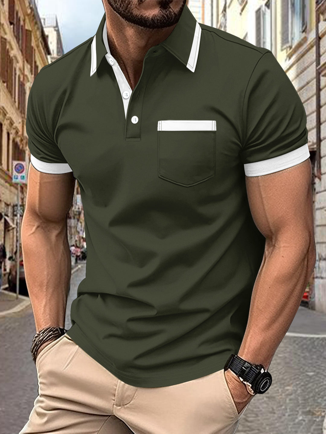 Herren modernes Polo-Shirt mit Kontrastkragen Drune
