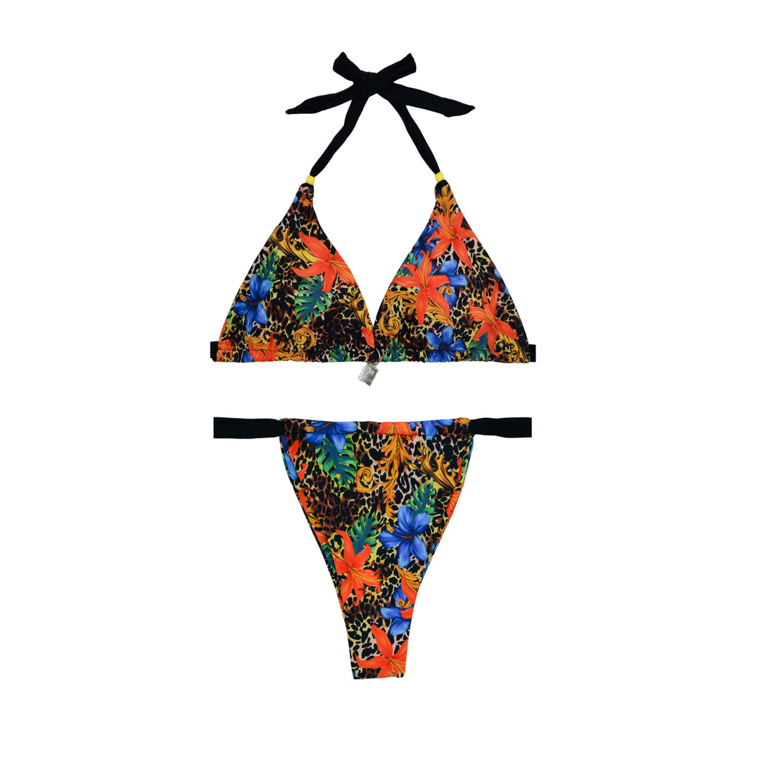 Damen Triangel-Bikini mit buntem Blumenmuster und verstellbaren Trägern Drune