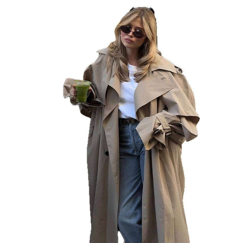 Damen Übergröße Trenchcoat mit voluminösen Ärmeln und taillierter Schnürung Drune