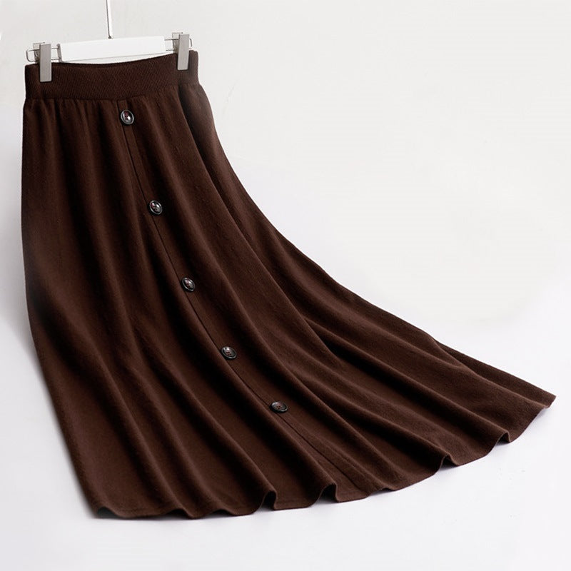 Damen Langer Faltenrock mit Knopfdetails Drune