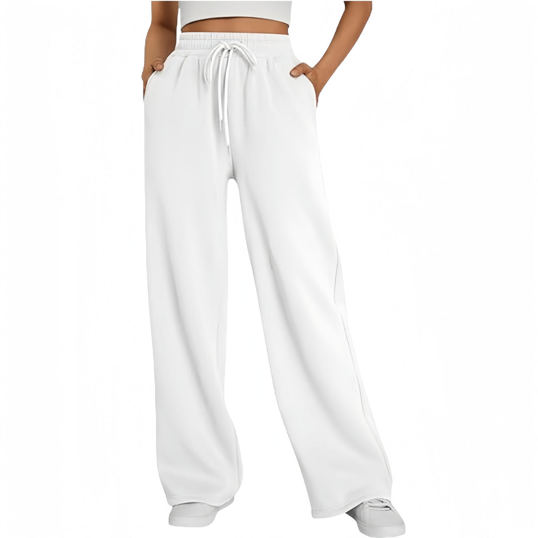 Damen nan Palazzo-Loungehose mit hoher Taille, elastischem Bund, Kordelzug und tiefen Seitentaschen Drune