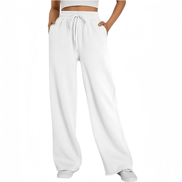 Damen nan Palazzo-Loungehose mit hoher Taille, elastischem Bund, Kordelzug und tiefen Seitentaschen Drune