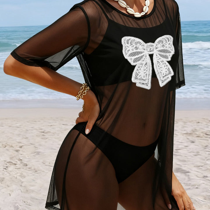 Damen transparenter Strandüberwurf mit filigranem Spitzenmuster Drune