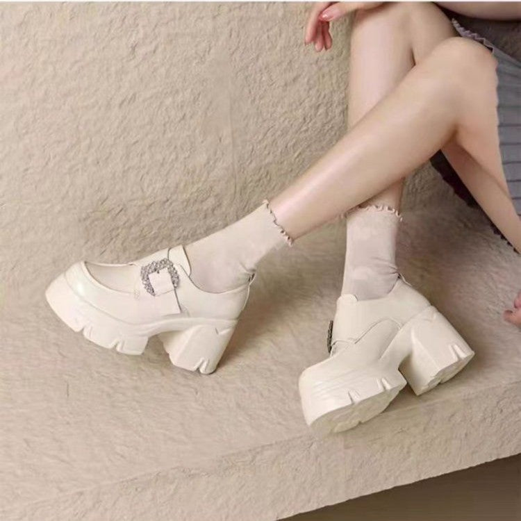 Damen Modische und elegante Lacklederschuhe mit Blockabsatz Drune