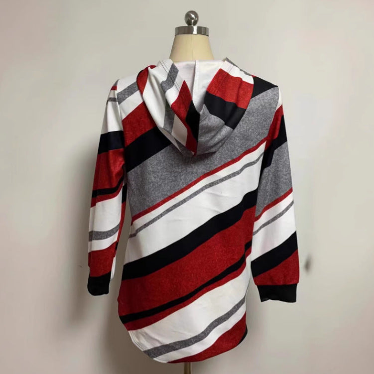 Damen nan Longline-Kapuzenjacke mit diagonalem Streifenmuster, Ringreißverschluss und Seitentaschen Drune