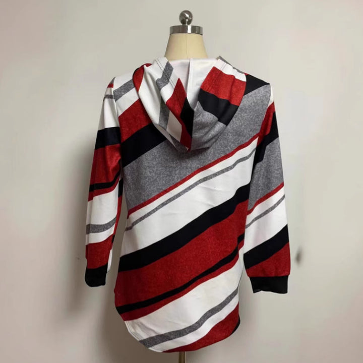Damen nan Longline-Kapuzenjacke mit diagonalem Streifenmuster, Ringreißverschluss und Seitentaschen Drune