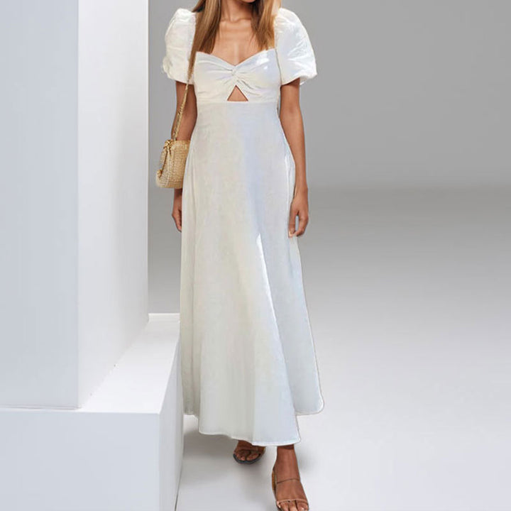 Damen Maxikleid mit raffiniertem Schlüssel-Design und voluminösen Puffärmeln Drune