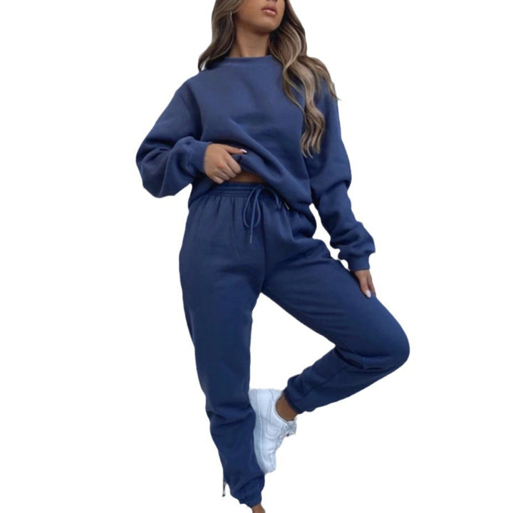 Damen kuscheliges Relax-Sweatshirt- und Jogger-Set aus angerautem Baumwollmix mit Raglanärmeln Drune