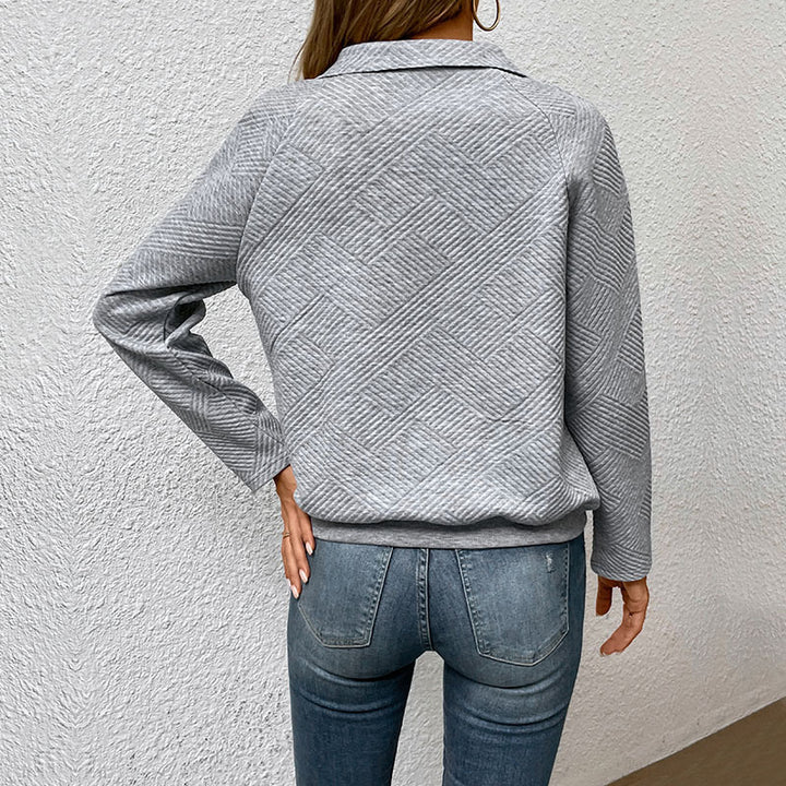 Damen Steppstrukturiertes Sweatshirt mit Druckknopfkragen, V‑Ausschnitt und Kängurutasche Drune