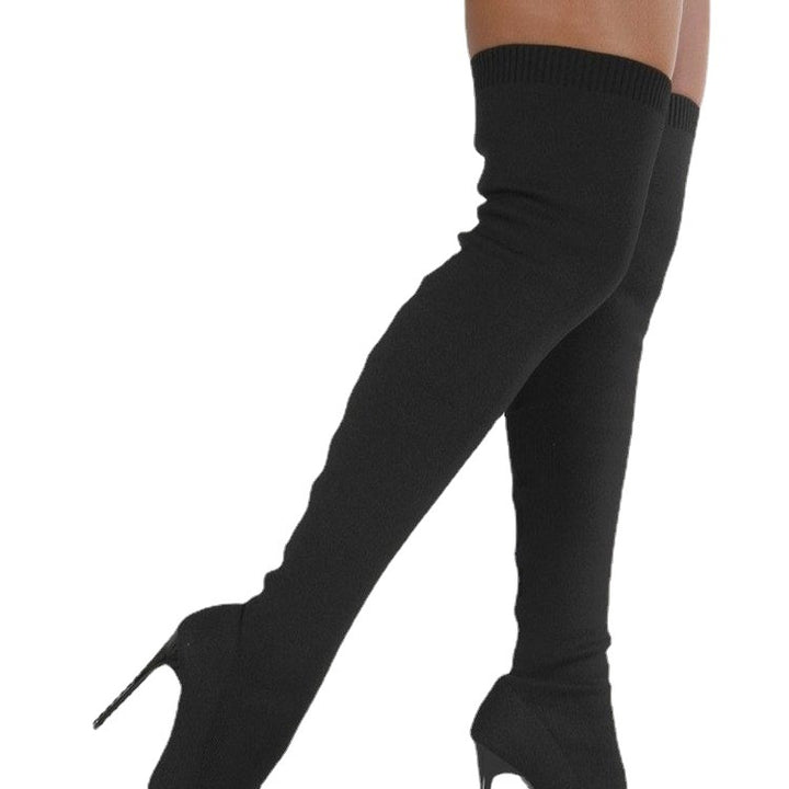 Damen Overknee Stiefel mit elegantem Absatz und hochwertiger Strickstruktur Drune