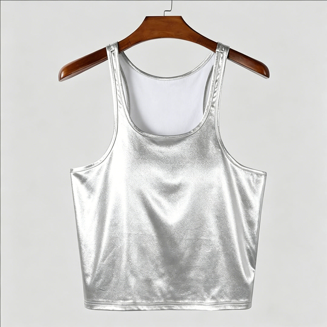 Damen nan tailliertes Glanz-Tanktop mit Racerback und feiner Nahtverarbeitung Drune