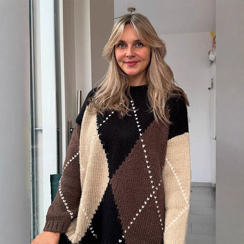 Damen Grobgestrickter Oversize-Pullover mit Rautenstrickmuster Drune