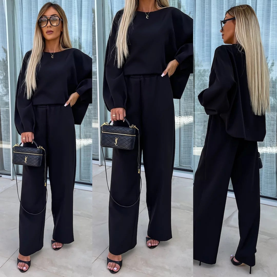 Damen eleganter Jumpsuit mit weitem Bein und voluminösen Ärmeln Drune