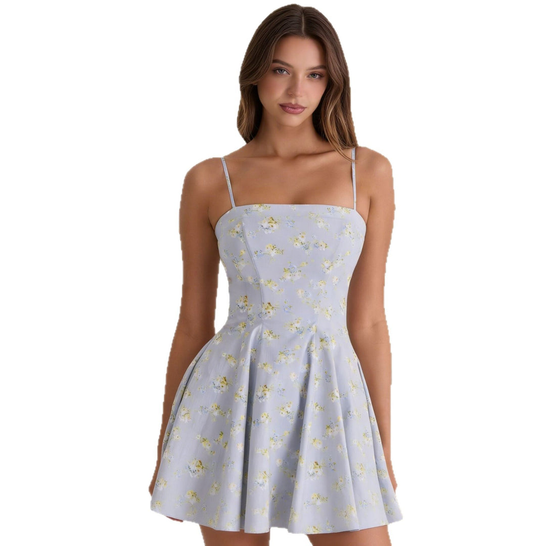 Damen Sommerliches Minikleid mit floralem Muster und Spaghettiträgern Drune