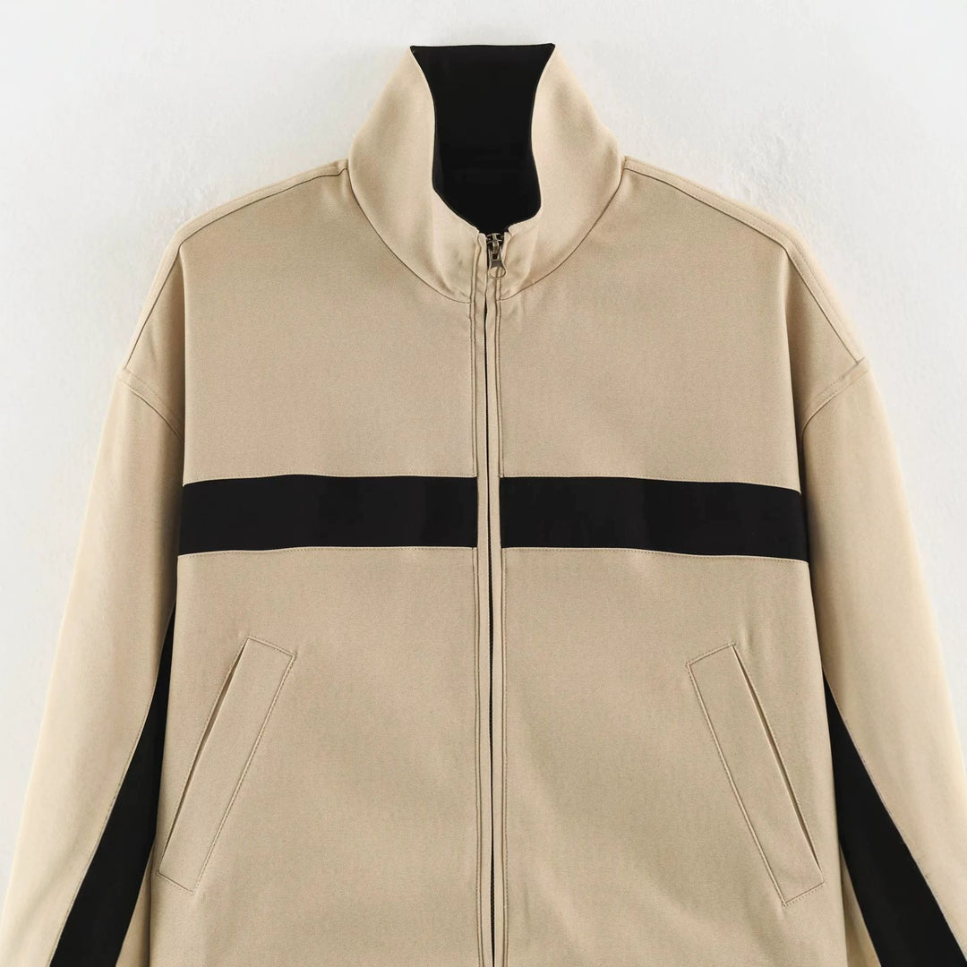 Damen nan sportive Cropped Trackjacke mit Stehkragen und kontrastierenden Seitenstreifen Drune