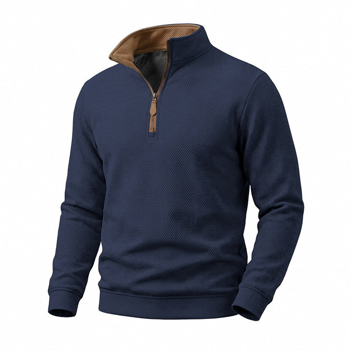 Herren Halbzip-Pullover mit Waffelstruktur und Kontrastkragen Drune