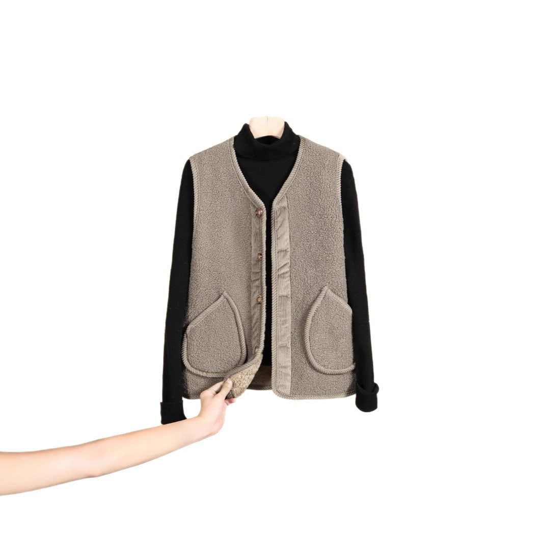 Damen Ärmellose Thermofleece-Weste mit Knopfleiste und Rundtaschen Drune
