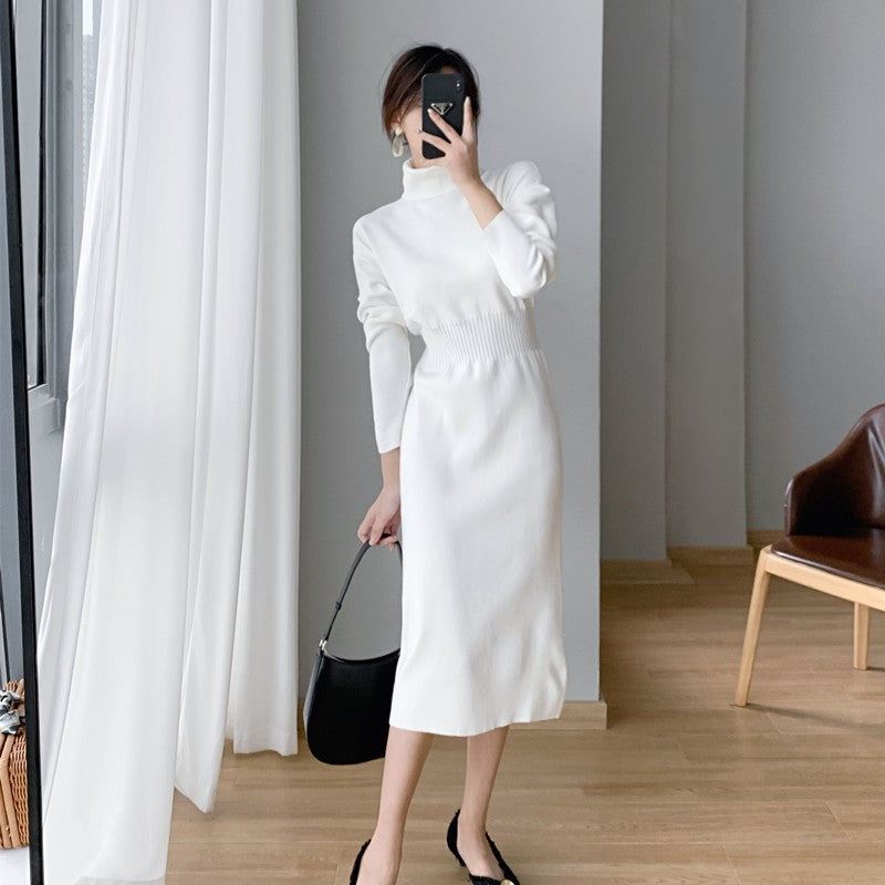 Damen Strickkleid mit hohem Kragen und figurbetontem Design Drune