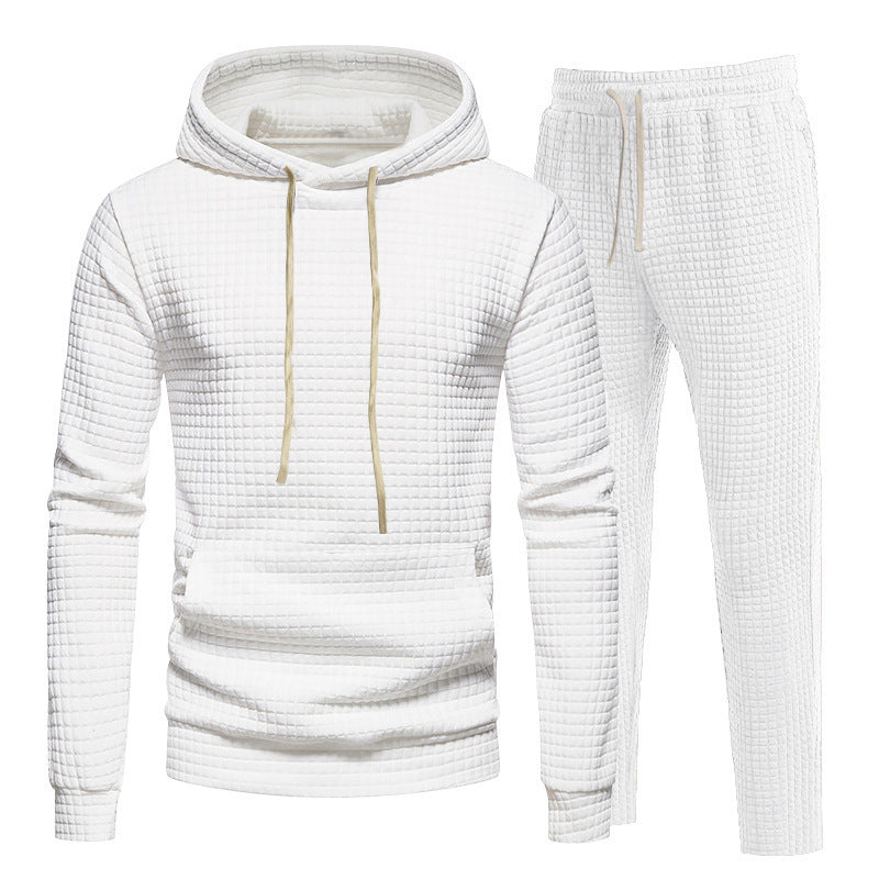 Herren Waffelstruktur-Freizeitset mit Kapuzenpullover und Tunnelzug-Jogginghose Drune