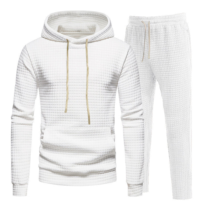 Herren Waffelstruktur-Freizeitset mit Kapuzenpullover und Tunnelzug-Jogginghose Drune