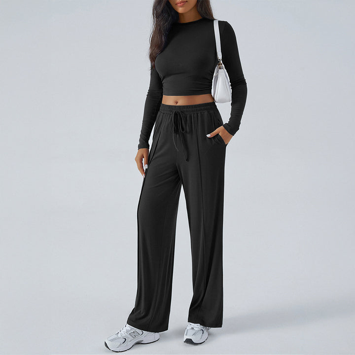 Damen nan weite Loungehose mit elastischem Kordelbund und fließender Jersey‑Qualität Drune