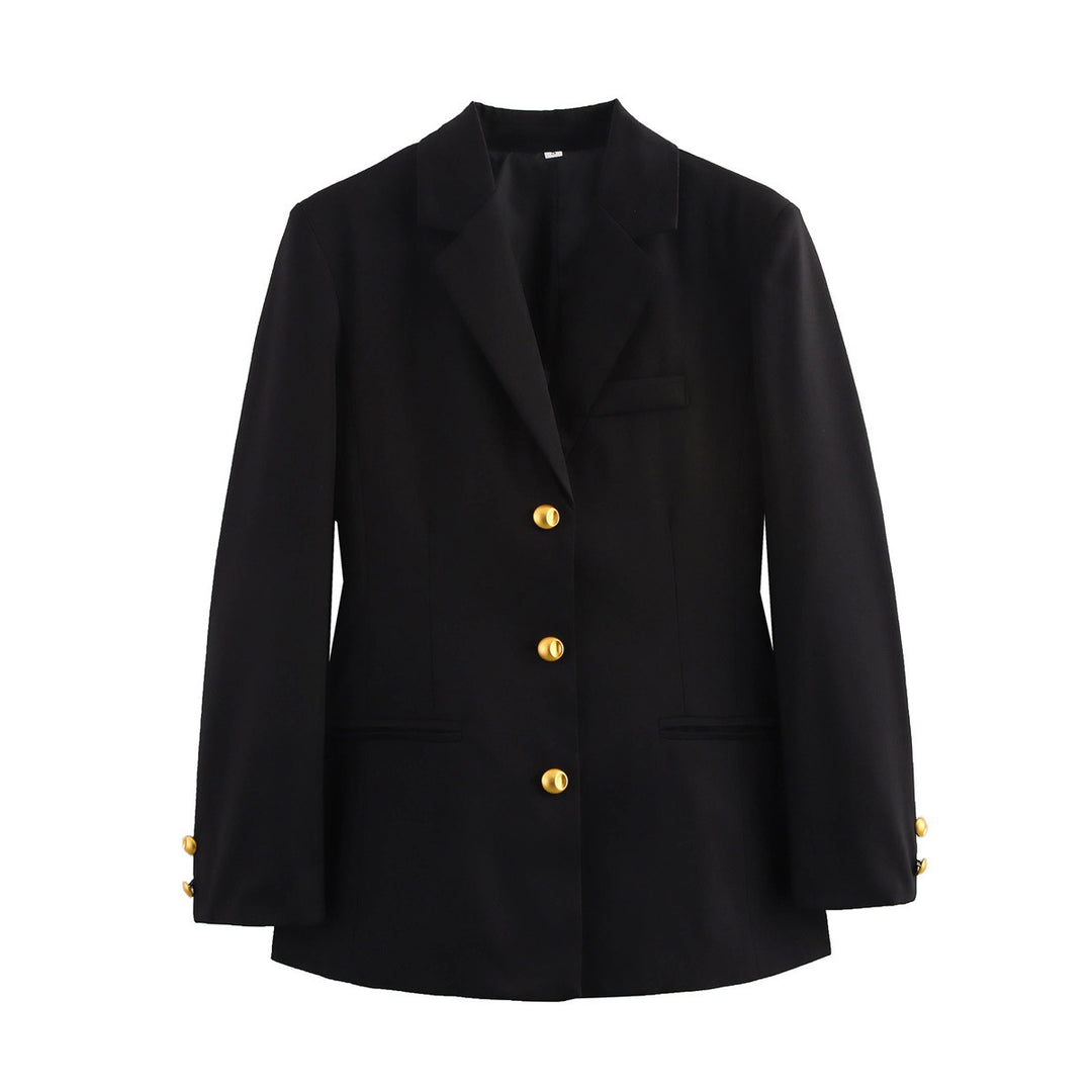 Damen nan klassischer Einreiher-Blazer im Mini-Hahnentritt mit goldknopfleiste und Wiener Nähten Drune