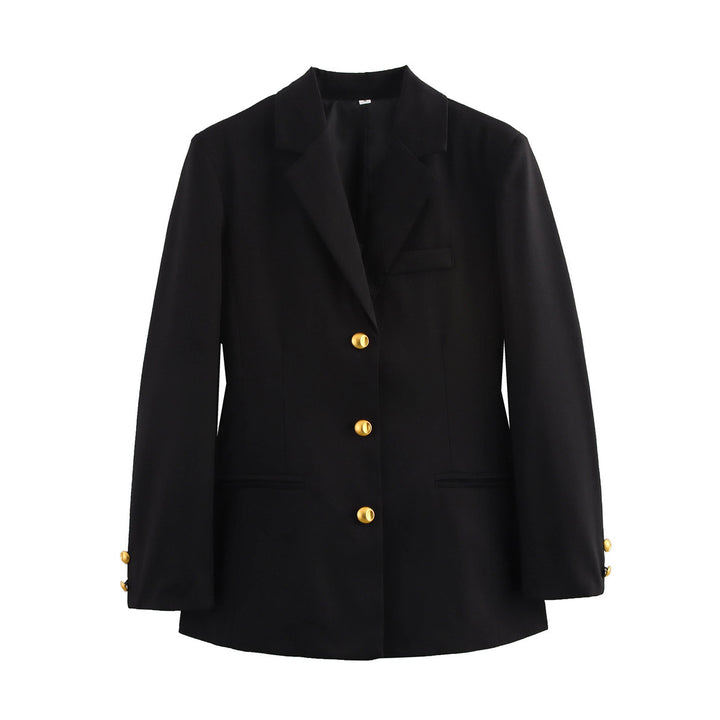 Damen nan klassischer Einreiher-Blazer im Mini-Hahnentritt mit goldknopfleiste und Wiener Nähten Drune