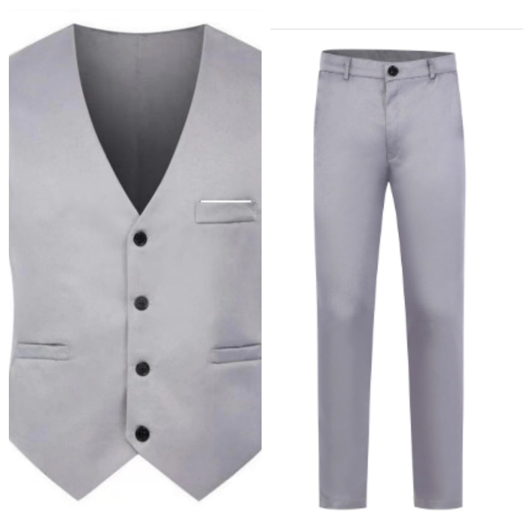 Herren nan elegante Satinweste mit V-Ausschnitt und schmal geschnittene Anzughose Drune