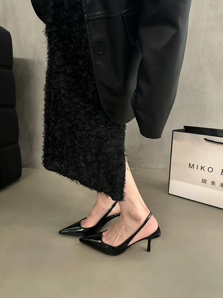 Damen Spitz zulaufende Slingback-Pumps mit niedrigem Stiletto-Absatz und Lackfinish Drune