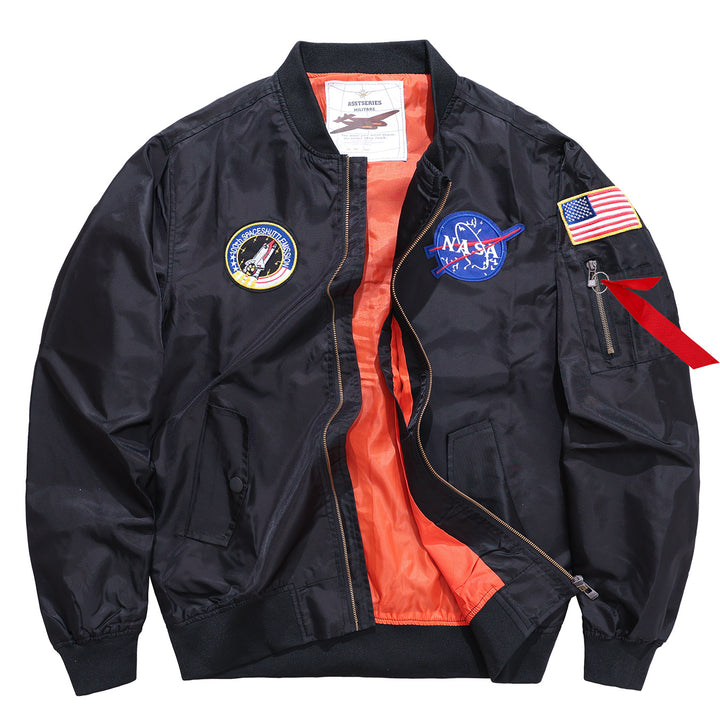 Männermode mit  besticktem Patch Flug-Bomberjacke mit kontrastierender Innenfutter und Utility-Ärmeltasche Drune