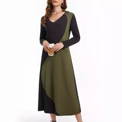 Damen Langarm Maxikleid mit modernem geometrischem Design Drune