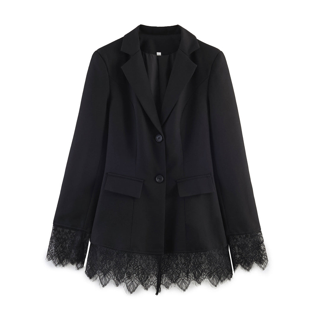 Damen Taillierter Blazer mit Spitzensaum und Pattentaschen Drune