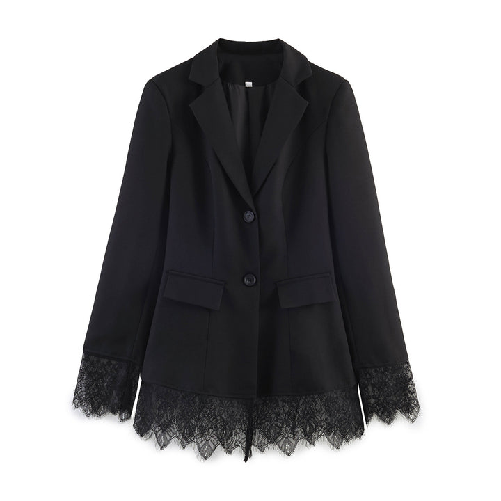 Damen Taillierter Blazer mit Spitzensaum und Pattentaschen Drune
