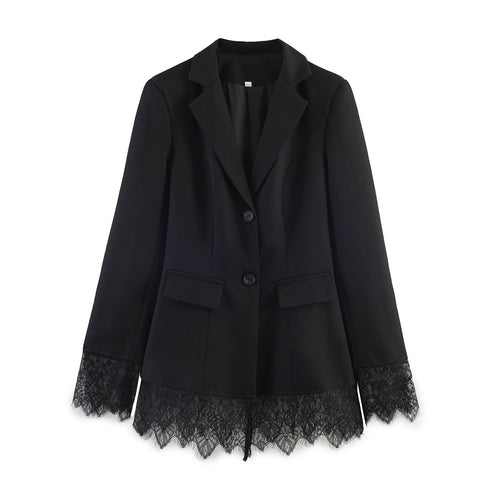 Damen Taillierter Blazer mit Spitzensaum und Pattentaschen Drune