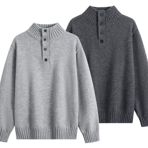 Herren Oversize-Strickpullover mit halber Knopfleiste, hohem Rippkragen & geripptem Saum Drune