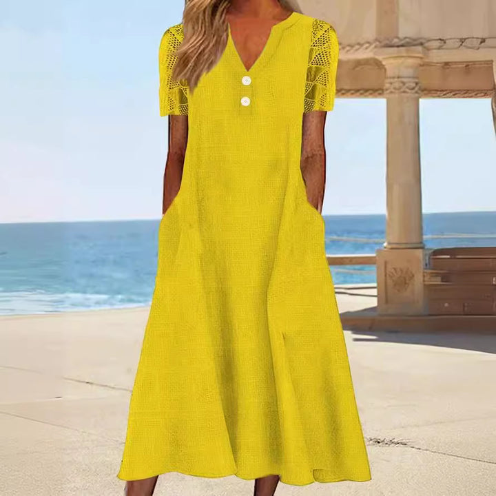 Damen Maxi-Kleid mit floralem Design und praktischem Knopfverschluss Drune