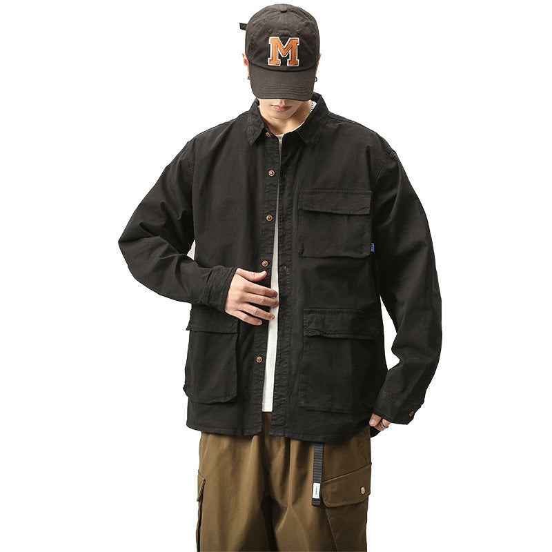 Herren Militärinspirierte Fieldjacke mit Mehrfach-Taschen und lockerem Schnitt Drune