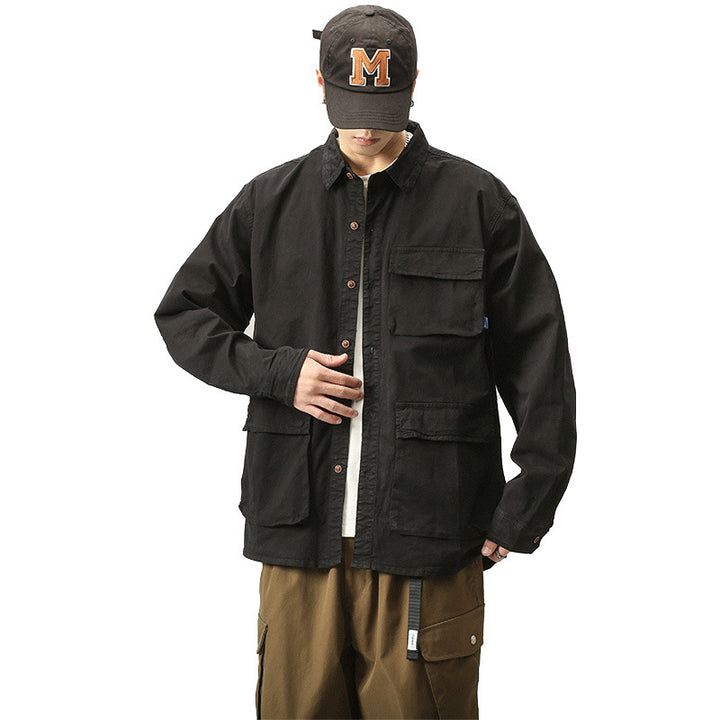 Herren Militärinspirierte Fieldjacke mit Mehrfach-Taschen und lockerem Schnitt Drune