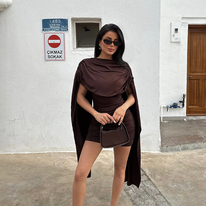 Damen modisches Minikleid mit schickem Überwurf und dezenter Raffung Drune