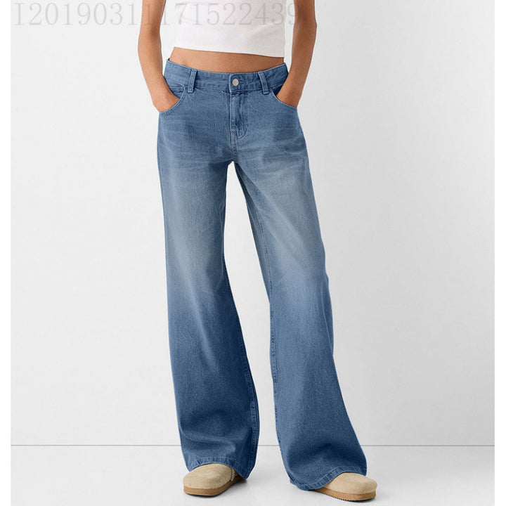Damen Weite Jeans mit hoher Taille und klassischen Taschen Drune