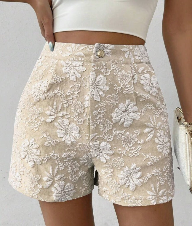 Damen Modische Shorts mit Blumenstickerei Drune