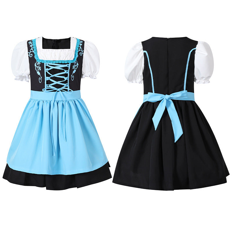 Damen nan trachtiges Dirndlkleid mit geschnürtem Mieder, Puffärmeln und abnehmbarer Schürze Drune
