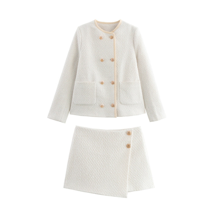 Damen Bouclé‑Tweed‑Kurzjacke mit goldknöpfen, Rundhals und aufgesetzten Taschen Drune