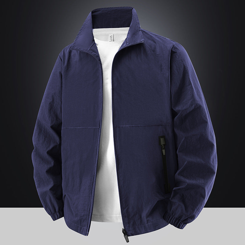 Herren Leichte Baumwoll-Mix-Übergangsjacke mit Stehkragen und verdecktem Reißverschluss Drune