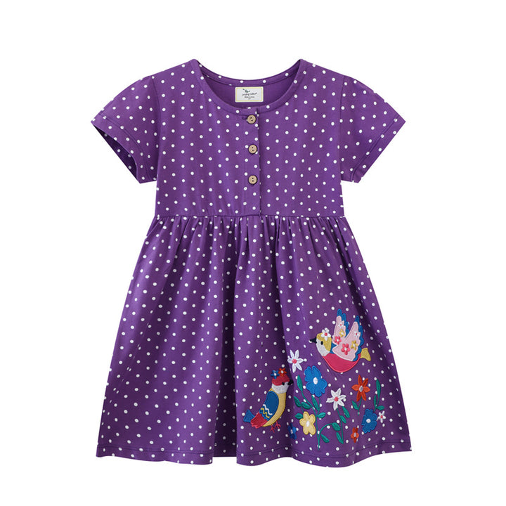 Mädchen Sommerkleid mit hübschen Vogel- und Blumenapplikationen Drune