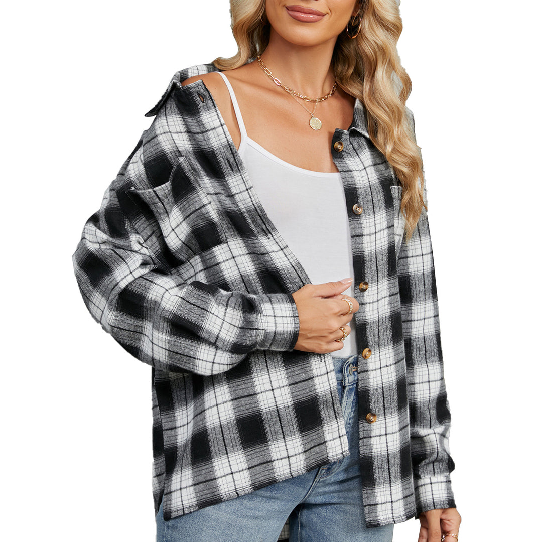 Damen Karierte Overshirtjacke mit lässigem Schnitt und praktischen Taschen Drune