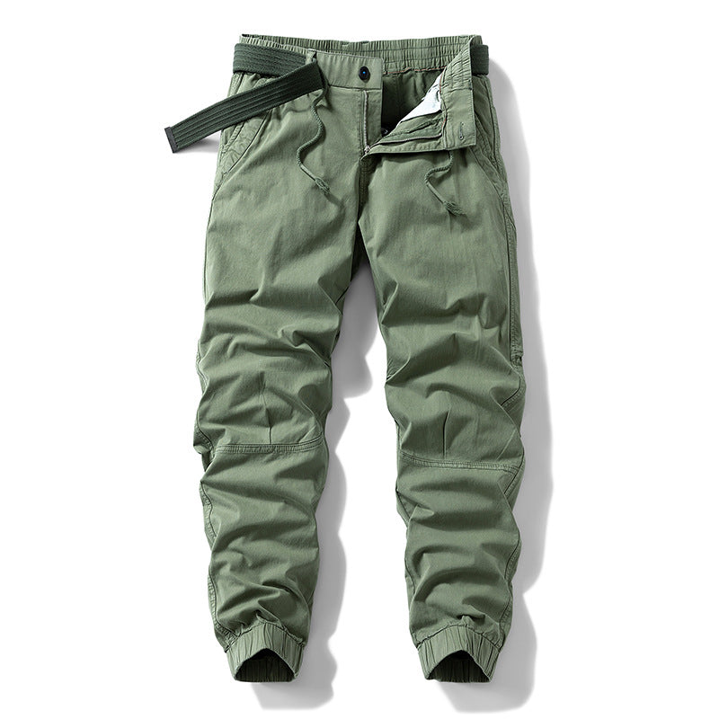 Herren Atmungsaktive Outdoor-Cargohose im Joggerstil mit integriertem Stoffgürtel und ergonomischen Kniefalten Drune