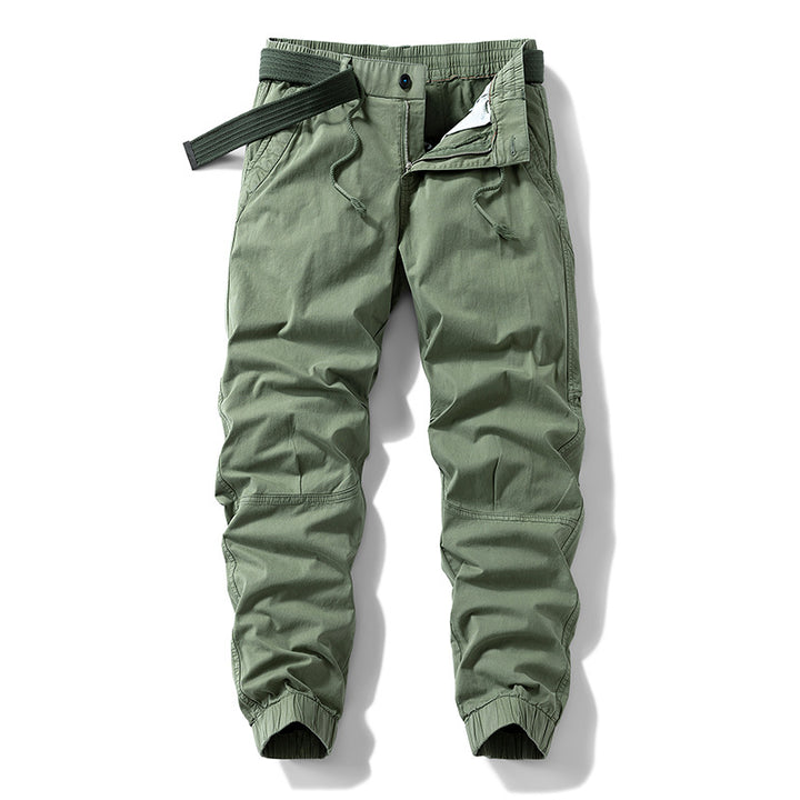 Herren Atmungsaktive Outdoor-Cargohose im Joggerstil mit integriertem Stoffgürtel und ergonomischen Kniefalten Drune