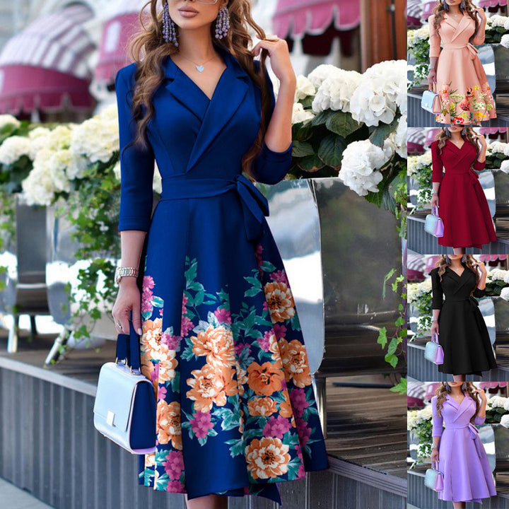Damen Wickelkleid mit floralem Design und elegantem Kragen Drune