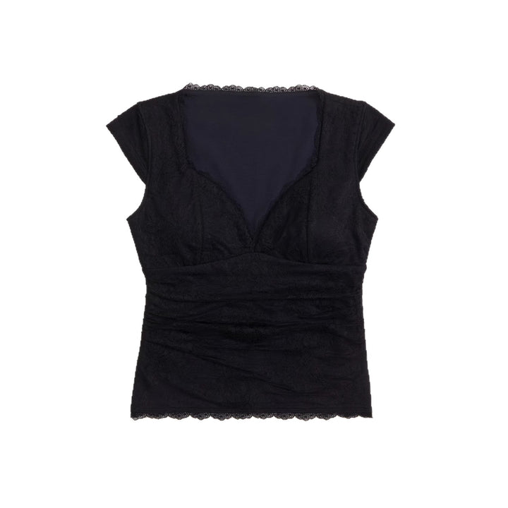 Damen Spitzen-Oberteil mit elegantem V-Ausschnitt und Rüschendetails Drune